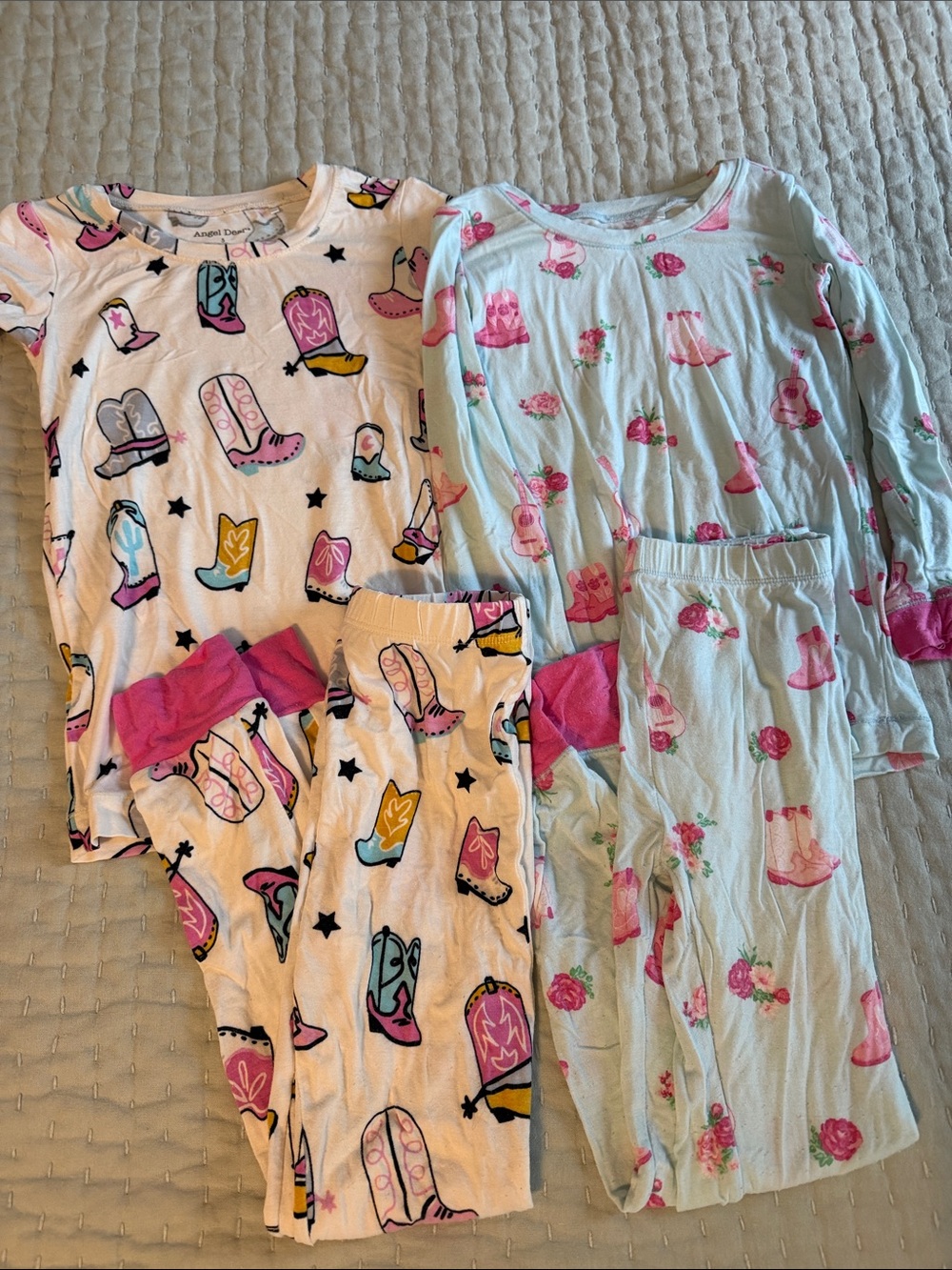 (2) Pairs Angel Dear Pajamas - Pink Cowboy Boot & Floral 2-Pack